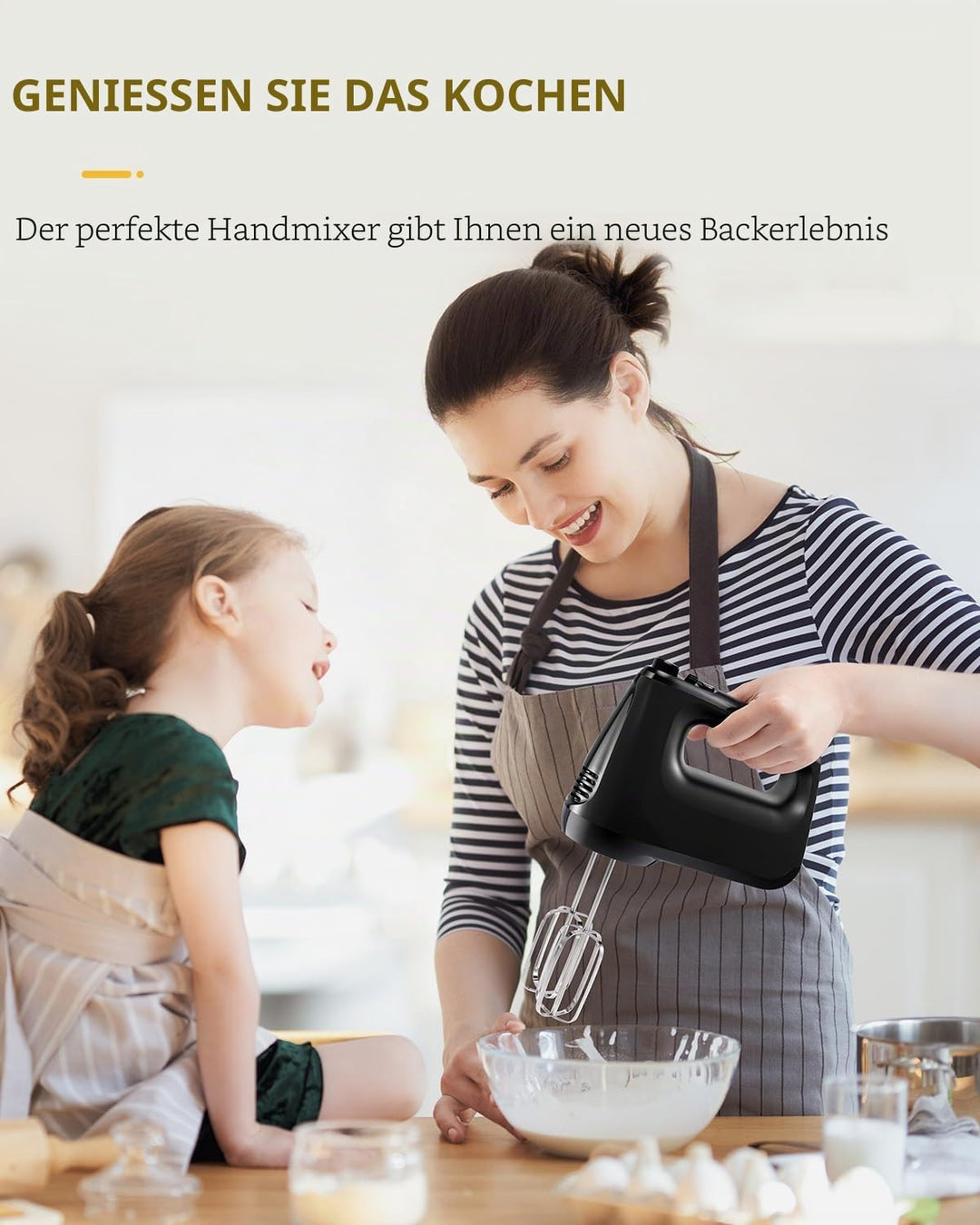 Handmixer Elektrisch Handrührgerät 6 Stufen Plus Turbo Kein Spritzen Mixer Handrührer mit Aufbewahru