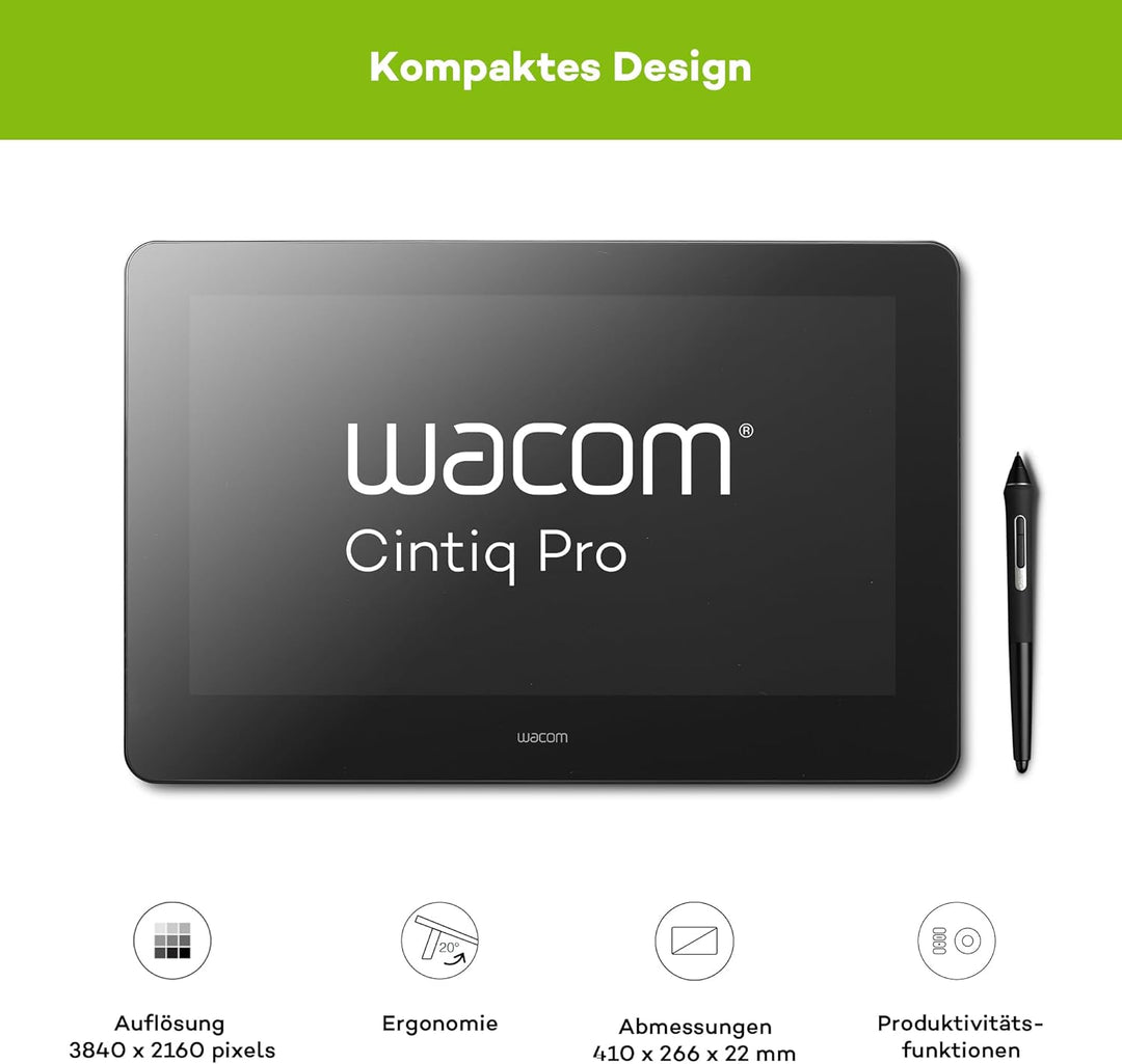Wacom Cintiq Pro 16 Grafiktablett mit 4k Display für professionelle Designer & Künstler (15,6 Zoll D