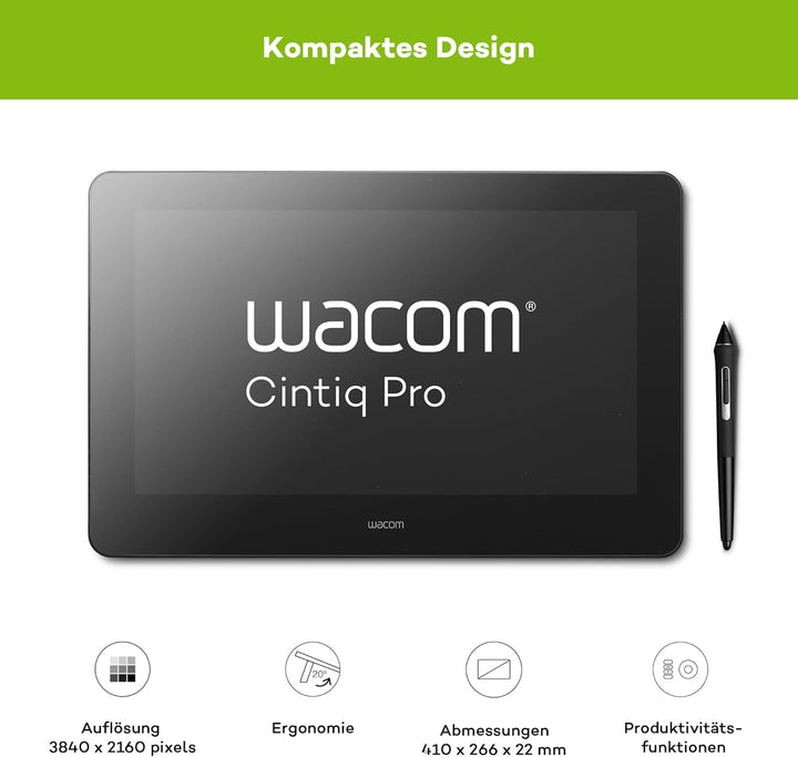 Wacom Cintiq Pro 16 Grafiktablett mit 4k Display für professionelle Designer & Künstler (15,6 Zoll D