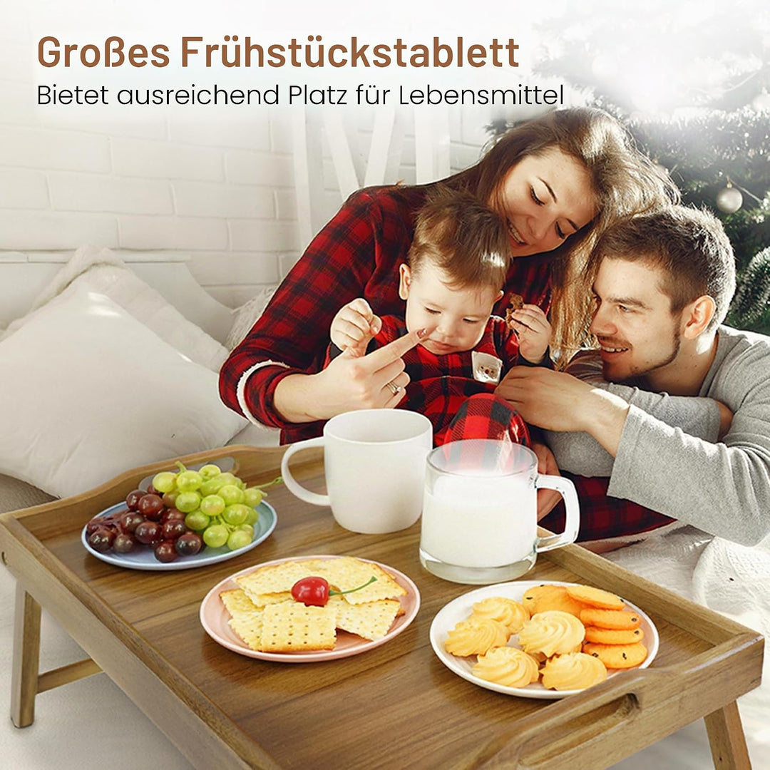 Utoplike Akazienholz Bett Tablett Tisch, grosses Frühstückstablett mit klappbaren Beinen, Serviertab