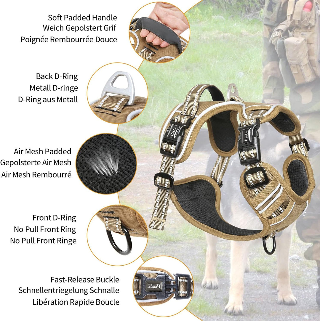 HEELE Hundegeschirr, Hundegeschirr für Grosse Hunde, Freigabe am Hals, Vorderseite Rückseite Clips H