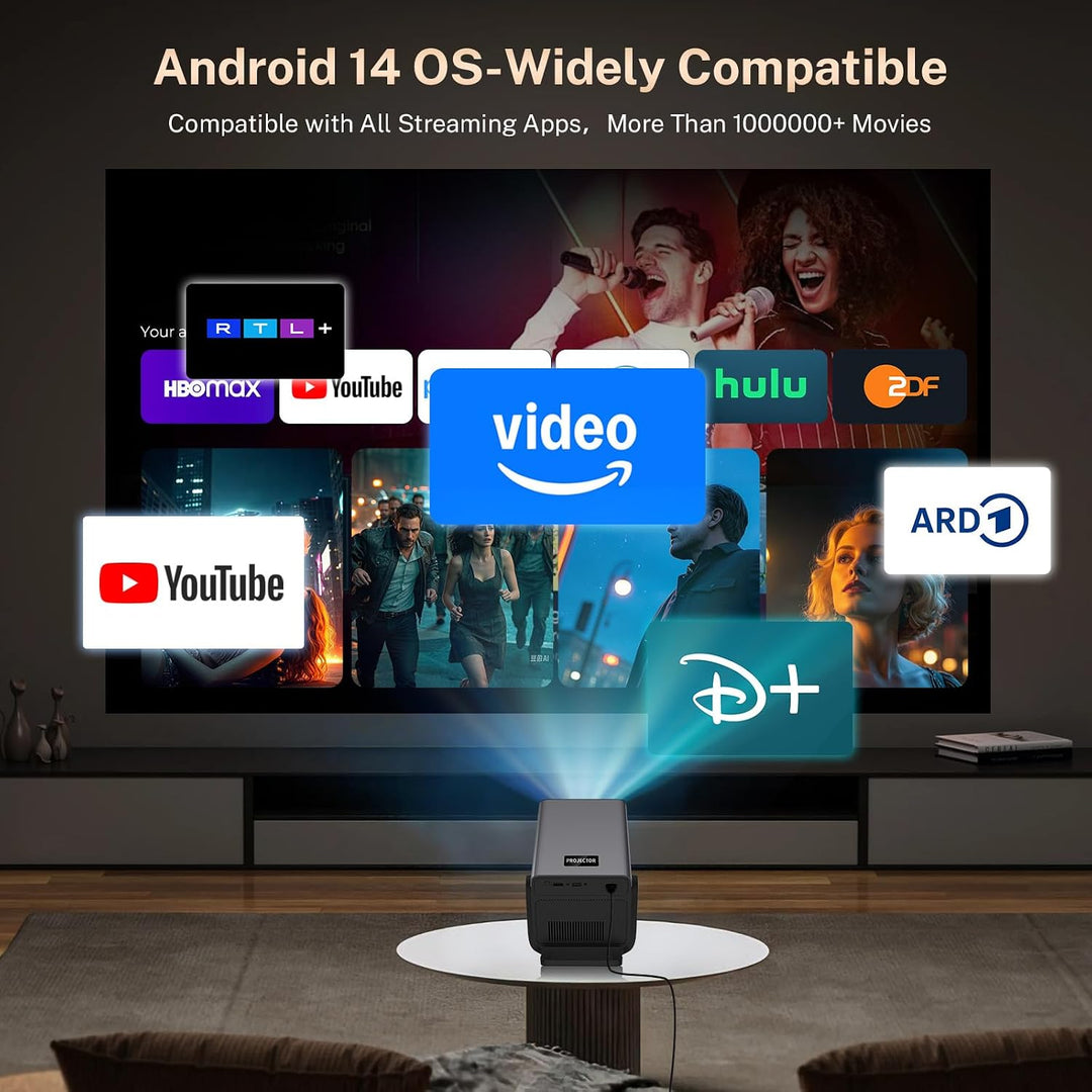 2026 Neuer 2000ANSI Beamer Smart Projektor Full HD Native 1080P Android14 Built-in Apps Autofokus/Ke