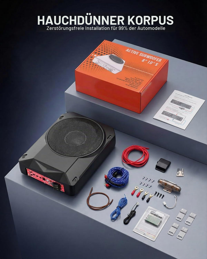 Ultraflacher Auto-Subwoofer, geeignet für Limousinen/LKW, mit integriertem Verstärker, unter den Sit