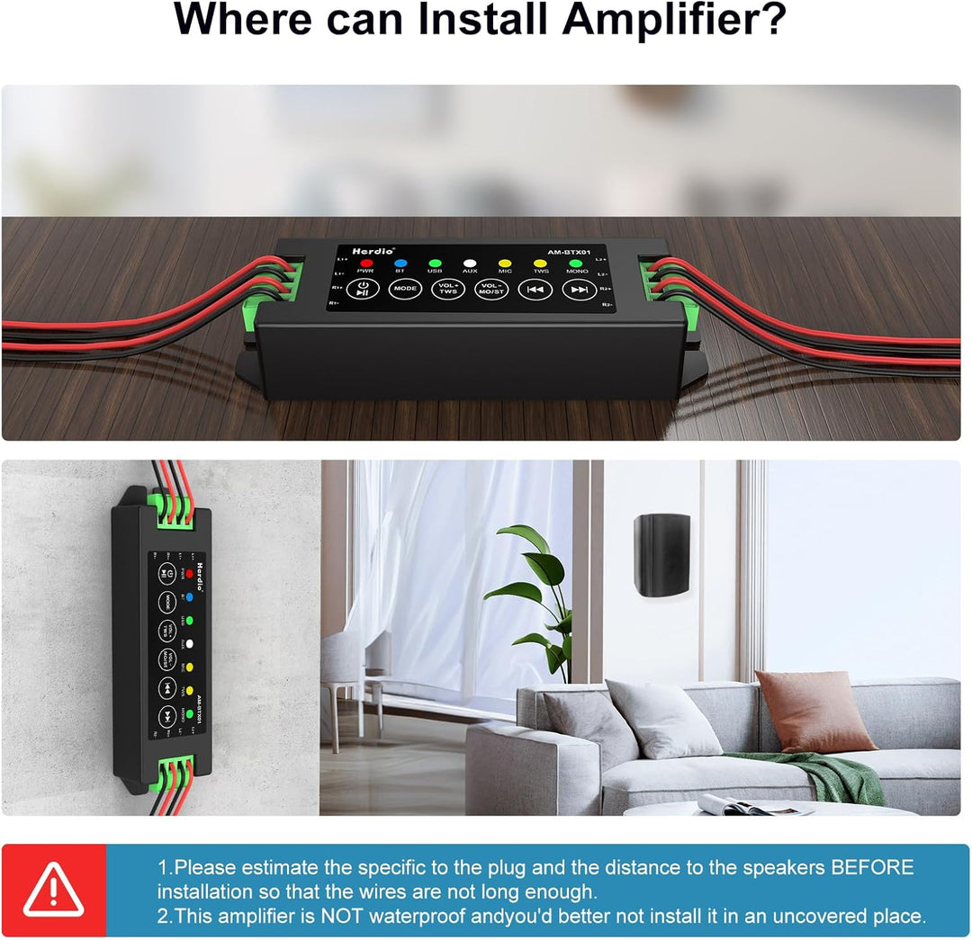 Herdio 4-Kanal-Verstärker Bluetooth 5.0 Amp Receiver 200W Ausgangsleistung mit 24V5A AC-DC Netzteil