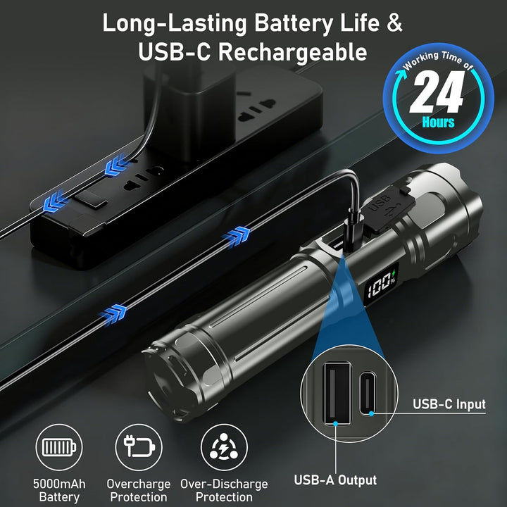 Blukar Taschenlampe LED 2 Farbtemperatur mit Hauptlicht & Seitlich COB-Licht, Aufladbar Extrem Hell