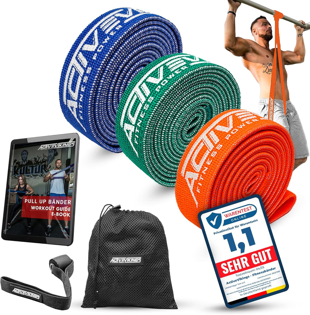 ACTIVEVIKINGS Premium Pull UP FITNESSBÄNDER FÜR Deine Fitness - Perfekte Stoff Bänder für den Muskel