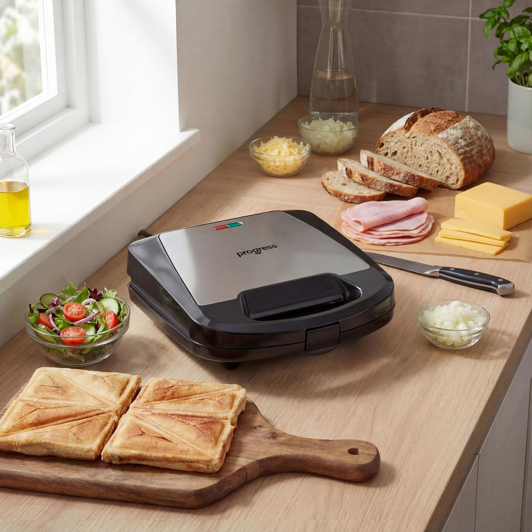 Progress Sandwich-Toaster – Antihaftbeschichteter Toastie-Maker, Bereitet 4 getoastete Sandwiches, 4