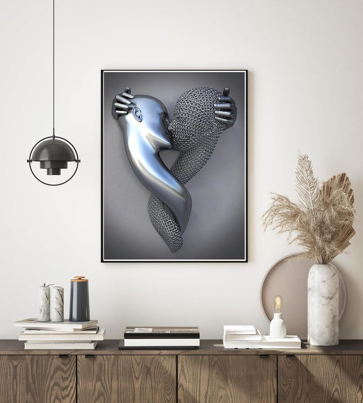 3D Metallfigur Statue Kunst Liebe Herz Kuss Bilder Wandkunst Wohnzimmer Wanddekoration - Ohne Rahmen