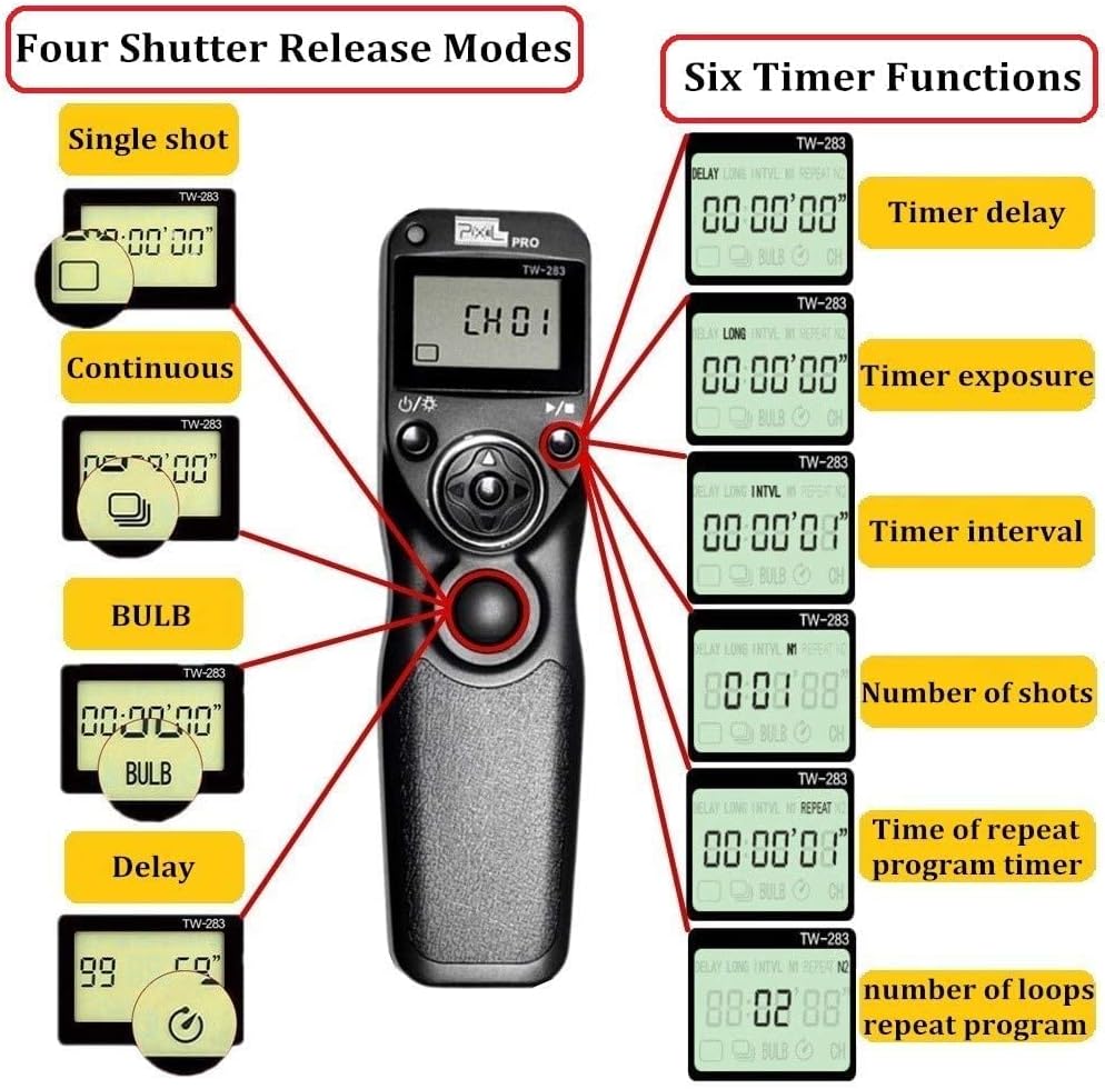 Pixel Pro TW283-DC0 Kamera Fernauslöser Timer Funkauslöser für Nikon Z9 D3 D4 D5 D6 D800 D850 D800E