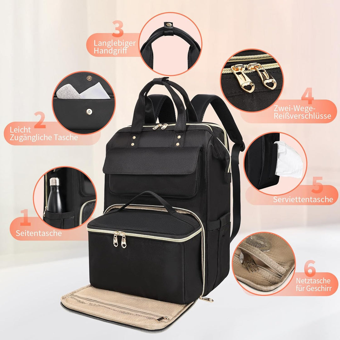 BERTASCHE Lunch Rucksack, Laptop Rucksack Damen 15,6 Zoll mit Isoliertes Kühltasche, 2-in-1-Arbeitsr