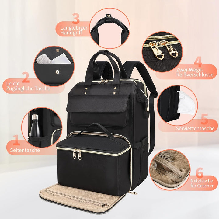 BERTASCHE Lunch Rucksack, Laptop Rucksack Damen 15,6 Zoll mit Isoliertes Kühltasche, 2-in-1-Arbeitsr