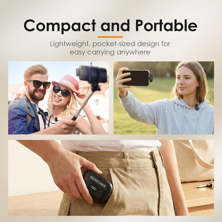 SONICAKE Mini Wireless Mikrofon, 2,4 GHz Dreistufige Geräuschunterdrückung | Kompatibel mit iPhone/A