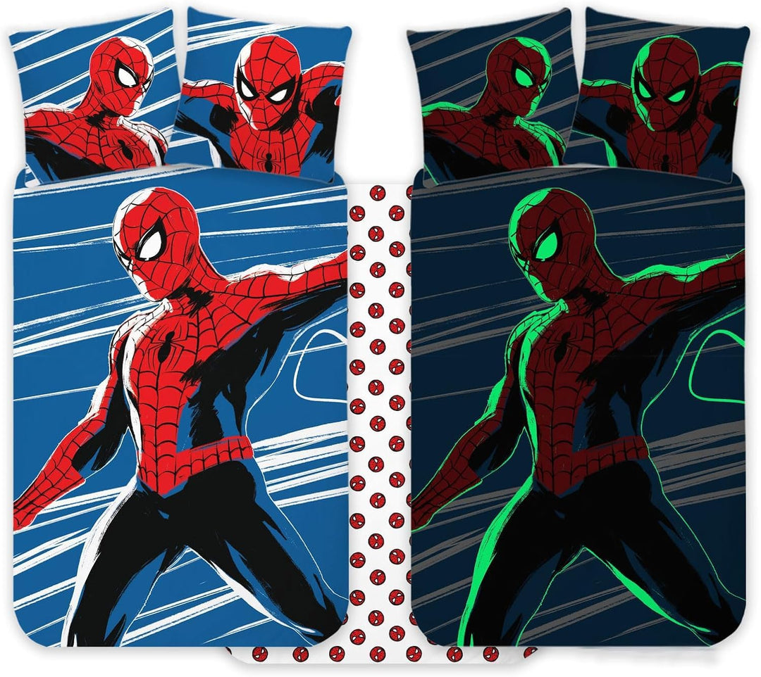 Spiderman-Bettwäsche-Set für Kinderbett 100x135 cm + Kissenbezug 40x60 cm, 100% Baumwolle, nachtleuc