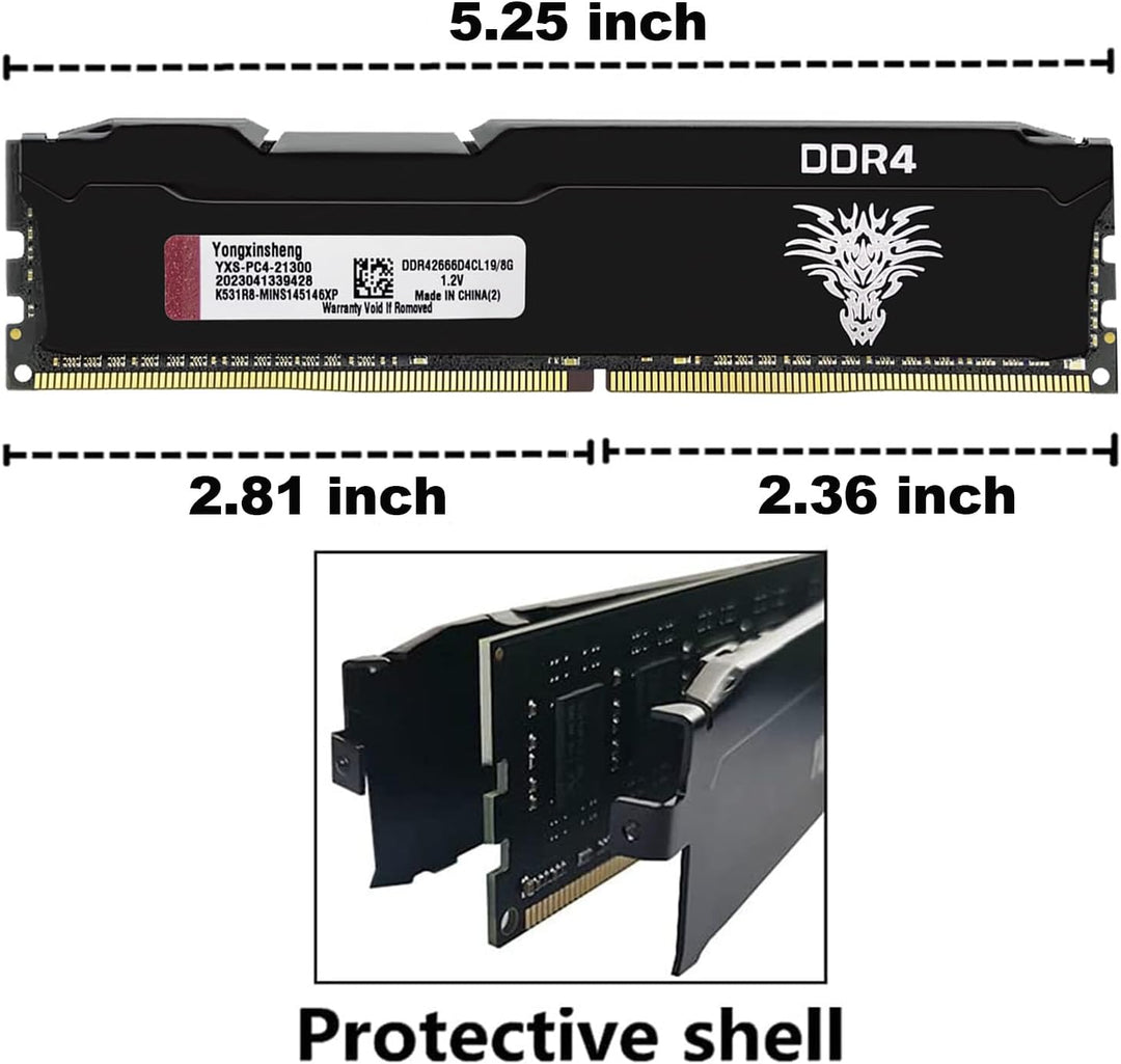 DDR4 2666MHz 8GB Desktop RAM PC4-21300 UDIMM Non-ECC Unbuffered 1.2V 288-Pin CL19 PC Computer Memory
