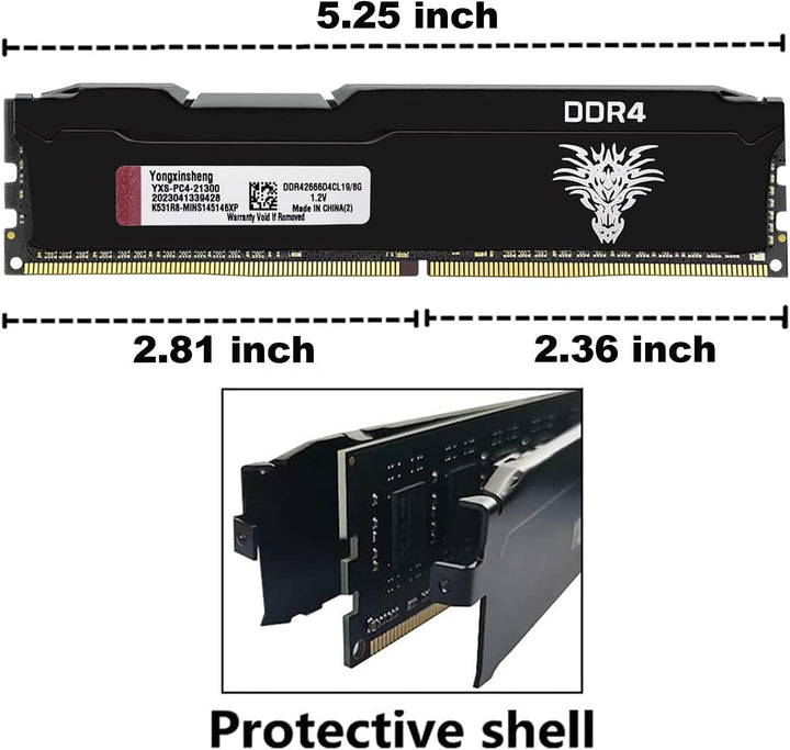 DDR4 2666MHz 8GB Desktop RAM PC4-21300 UDIMM Non-ECC Unbuffered 1.2V 288-Pin CL19 PC Computer Memory