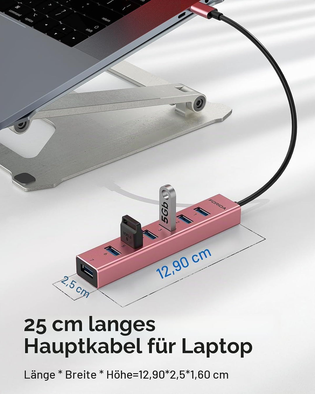 FORIDA Multiport USB C Hub 3.0, USB Verteiler mit 5Gbps Datenübertragung, MacBook Adapter zu USBC Re
