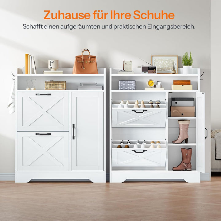 HOOBRO Schuhschrank, freistehend, Schuhregal mit 2 Schubladen und offenem Fach, Schuhkipper, schmal,