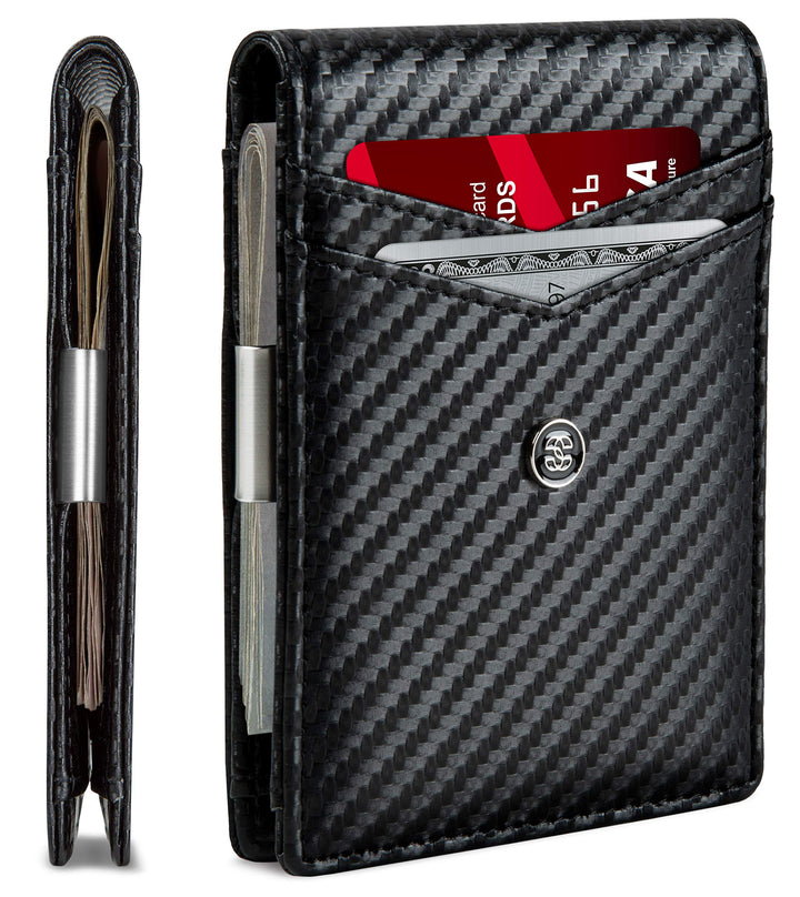Suavell Leder Slim Wallets für Herren Geldbörse Kartenhalter mit Geldklammer Niedriges Profil RFID B