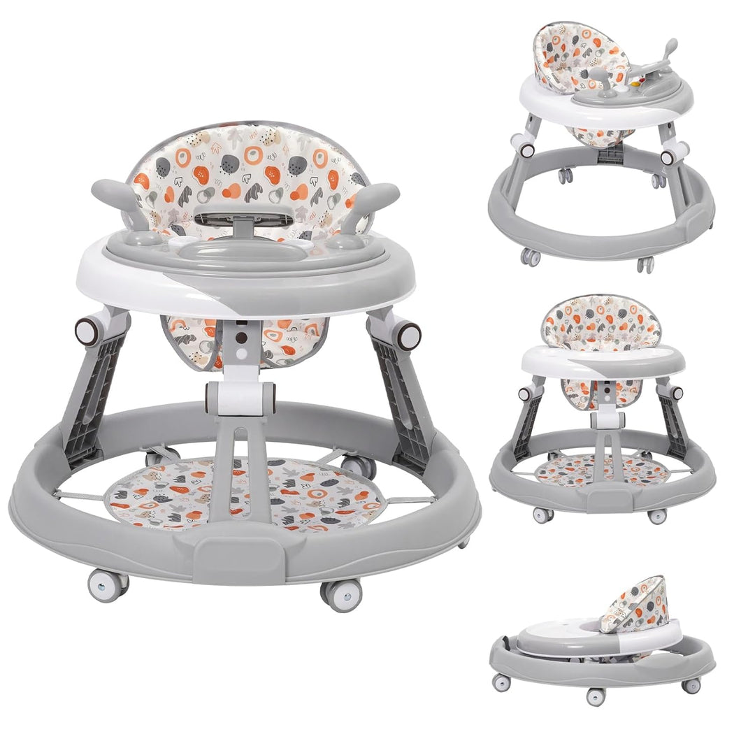 Lauflernwagen mit Lenkrad Spielset,Bodenmatte,Anti-Roll 6-Rad-Rundfahrwerk,Faltbar und 3 Höhenverste