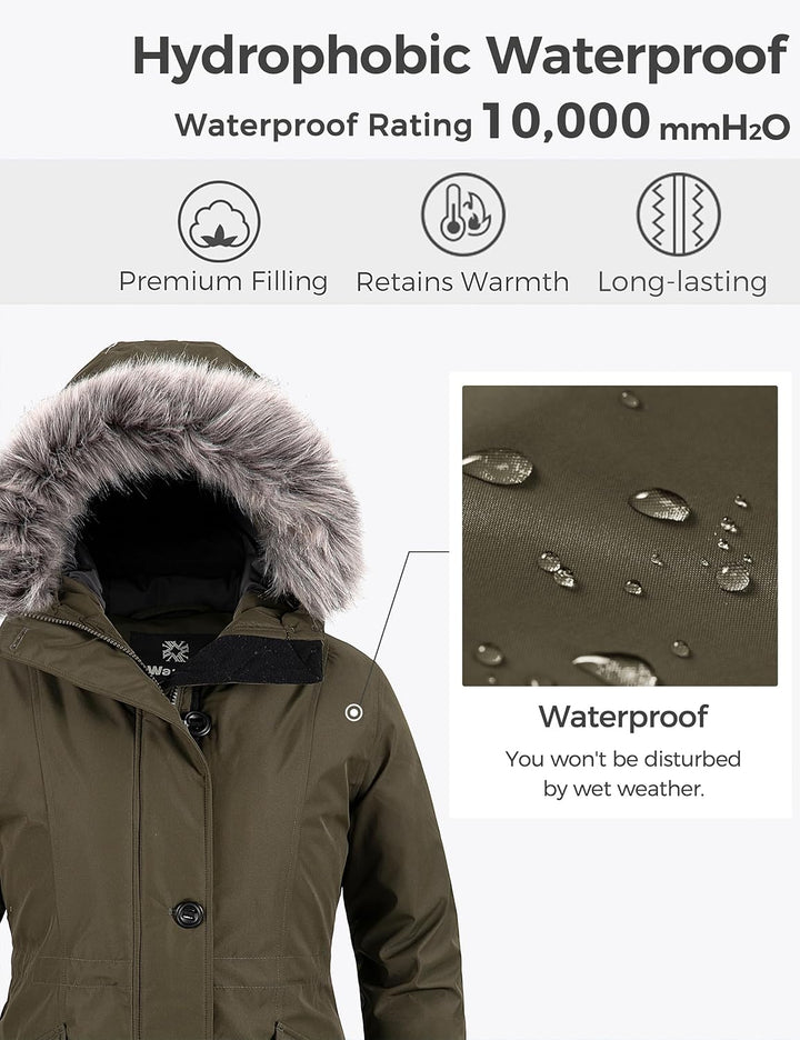 Wantdo Damen Winter Warm Puffer Mantel Wasserabweisend Outdoor Jacke Winddichte Oberbekleidung Mante