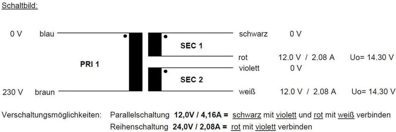 Sedlbauer Ringkerntrafo Transformator 50VA 2x12V für Audio, Industrie, Halogen und Schienensysteme -