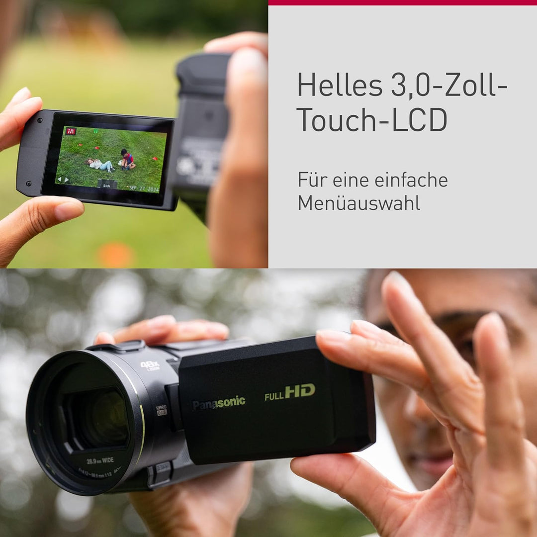 Panasonic HC-V900E-K Full-HD-Camcorder, FHD-Video, 25-mm-F1.8-Weitwinkelobjektiv, 24-facher optische