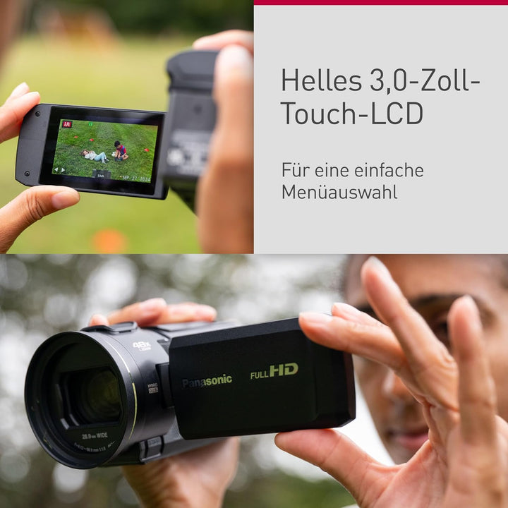 Panasonic HC-V900E-K Full-HD-Camcorder, FHD-Video, 25-mm-F1.8-Weitwinkelobjektiv, 24-facher optische