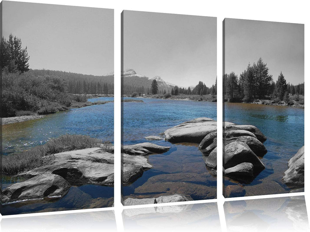 Tuolumne River, Yosemite National Park schwarz/weiss 3-Teiler Leinwandbild 120x80 Bild auf Leinwand,