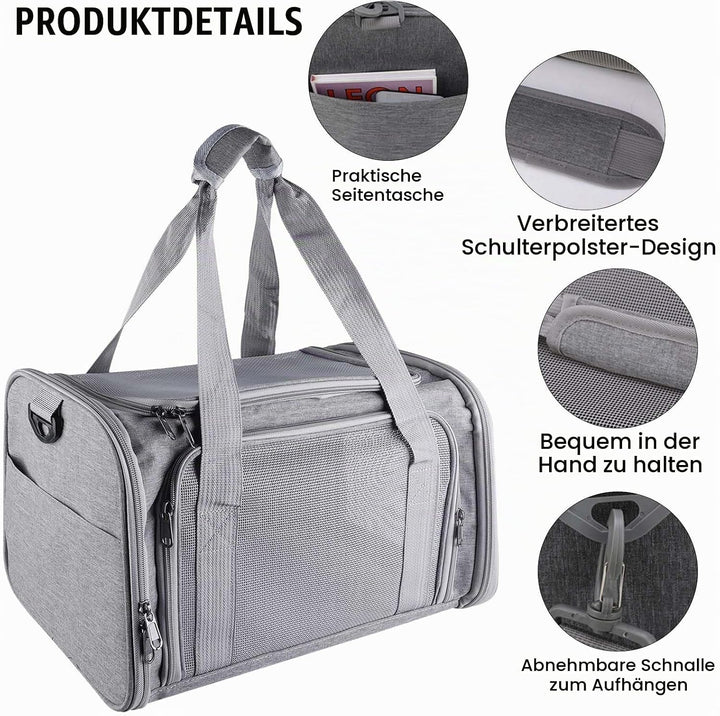 40*25*25cm Katzentransporttasche Haustiertasche kleine, 3kg Faltbare Transportbox Katze mit Schulter