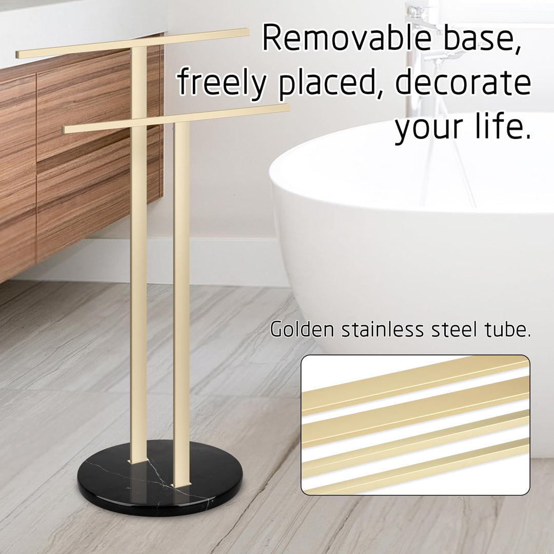 Handtuchhalter Stehend mit Weissem Basis Marmor Handtuchständer Freistehend mit 2 Stangen Handtuchst