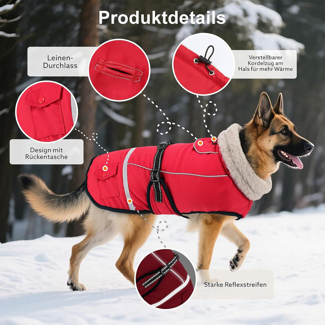 Hundemantel Winter, Hundemantel Wasserdicht für Kleine Hunde mit Verstellbaren Schultergurten, Warm