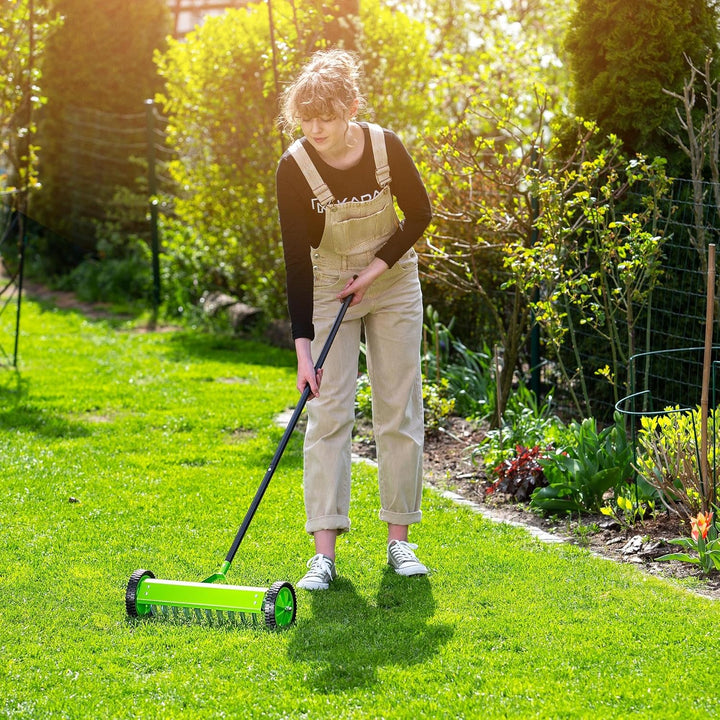 KADAX Rasenlüfter mit Rädern, Gartenkralle für Rasen, Garten, Moos, Schneidrechen aus Metall, manuel