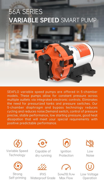 LIGHTEU® Seaflo 56A Pumpe mit variabler Drehzahl DC 12 V 5,0 GPM 4,8 Bar Selbstansaugende Membranpum