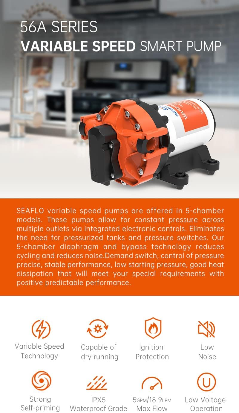 LIGHTEU® Seaflo 56A Pumpe mit variabler Drehzahl DC 12 V 5,0 GPM 4,8 Bar Selbstansaugende Membranpum