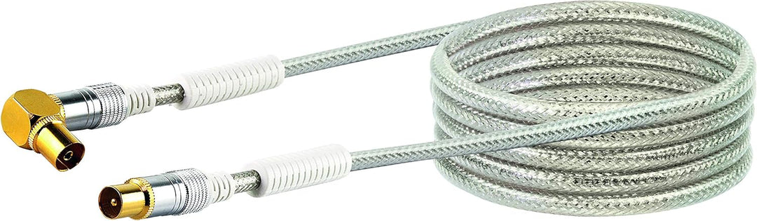 Schwaiger Premium Antennen Anschlusskabel 110 dB mit Ferritkern, 5,0m, transparent, IEC Stecker > 90