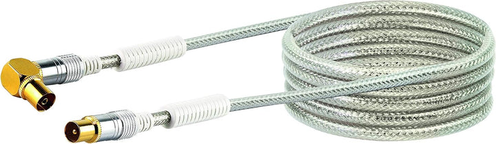 Schwaiger Premium Antennen Anschlusskabel 110 dB mit Ferritkern, 5,0m, transparent, IEC Stecker > 90