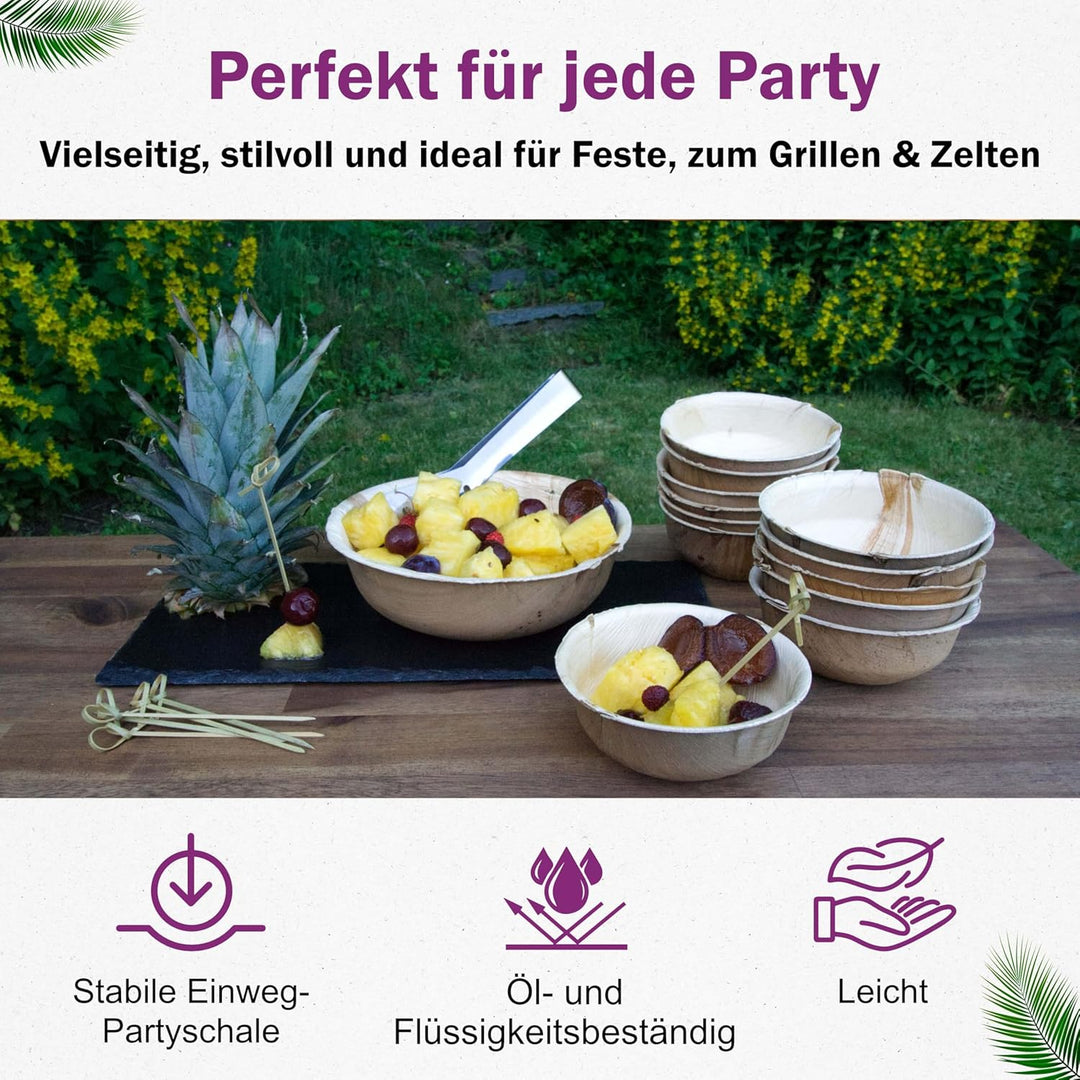 Waipur Bio Palmblatt Schalen - 25 Schalen Ø 11 cm / 200 ml - Premium Einweg Geschirr kompostierbar -
