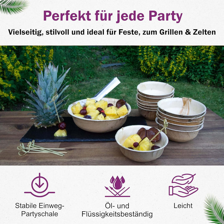 Waipur Bio Palmblatt Schalen - 25 Schalen Ø 11 cm / 200 ml - Premium Einweg Geschirr kompostierbar -