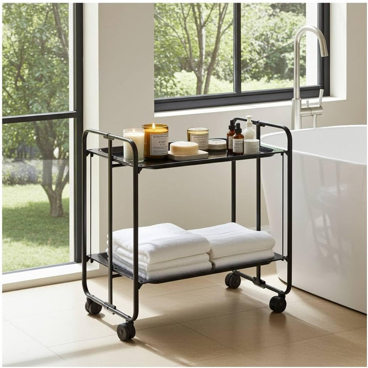 DON HIERRO - Servierwagen, klappbar, 2 Böden, Schwarzem Rahmen. Bauhaus-Schwarz 66 x 43 x 72 cm. Sch