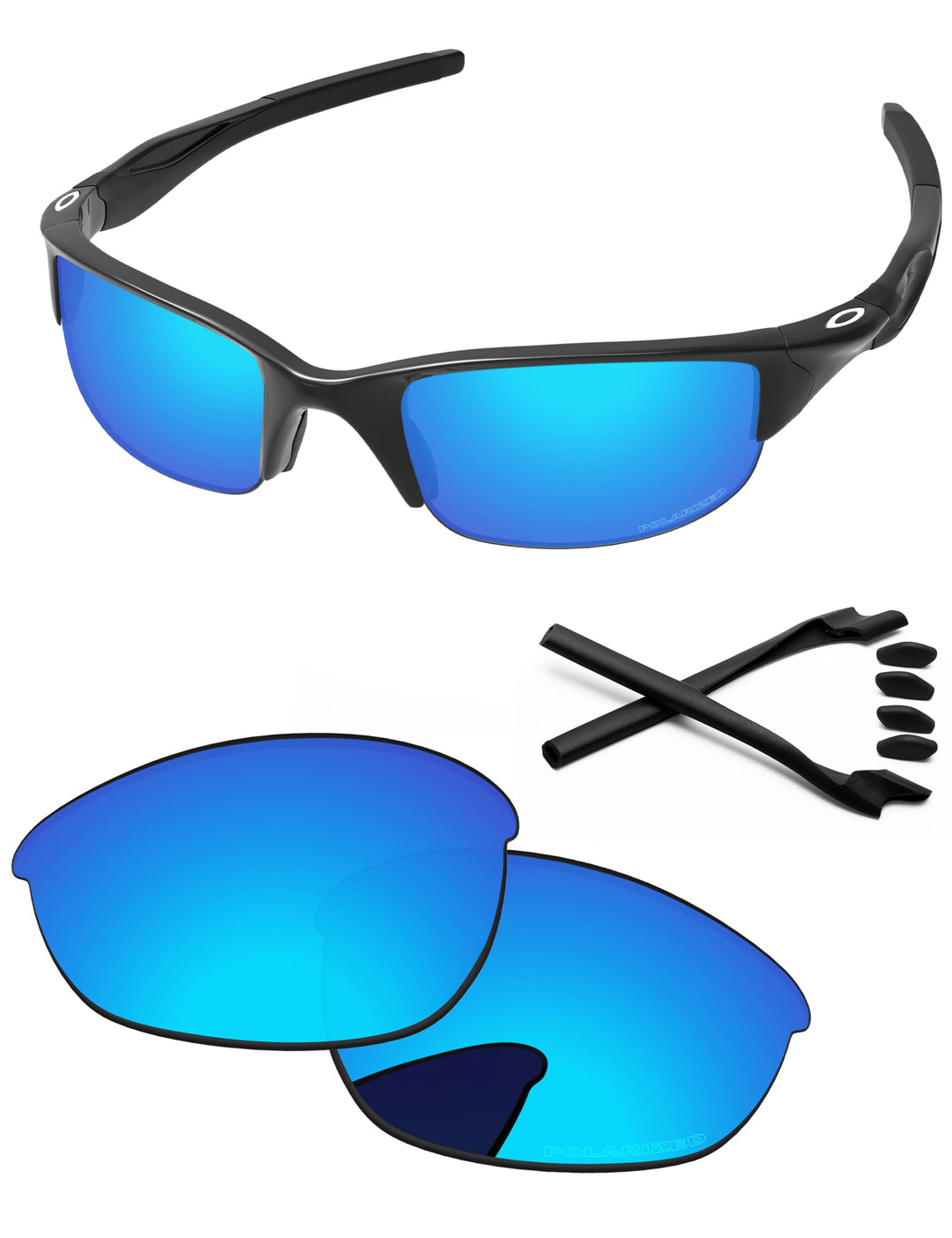 PapaViva Ersatzgläser und Gummi-Sets für Oakley Half Jacket 2.0 OO9144 Eisblau Polarisiert, Eisblau