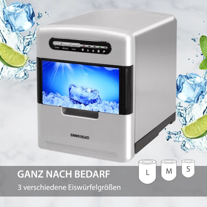 Syntrox Germany Eiswürfelmaschine Korai (Edelstahl + Display + Kontrollleuchten), Eiswürfelgrössen a