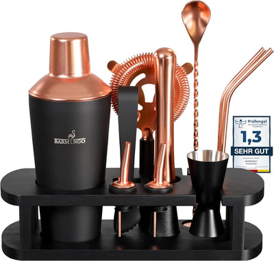 BARMINGO® Edelstahl Cocktail Set 11tlg. – 700 ml Cocktail Shaker Set mit Ständer und Bar Zubehör, Co