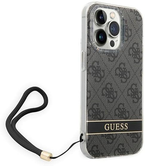 GUESS GUOHCP14XH4STK Hülle für iPhone 14 Pro Max 6,7" schwarz/Black hardcase 4G Print Strap