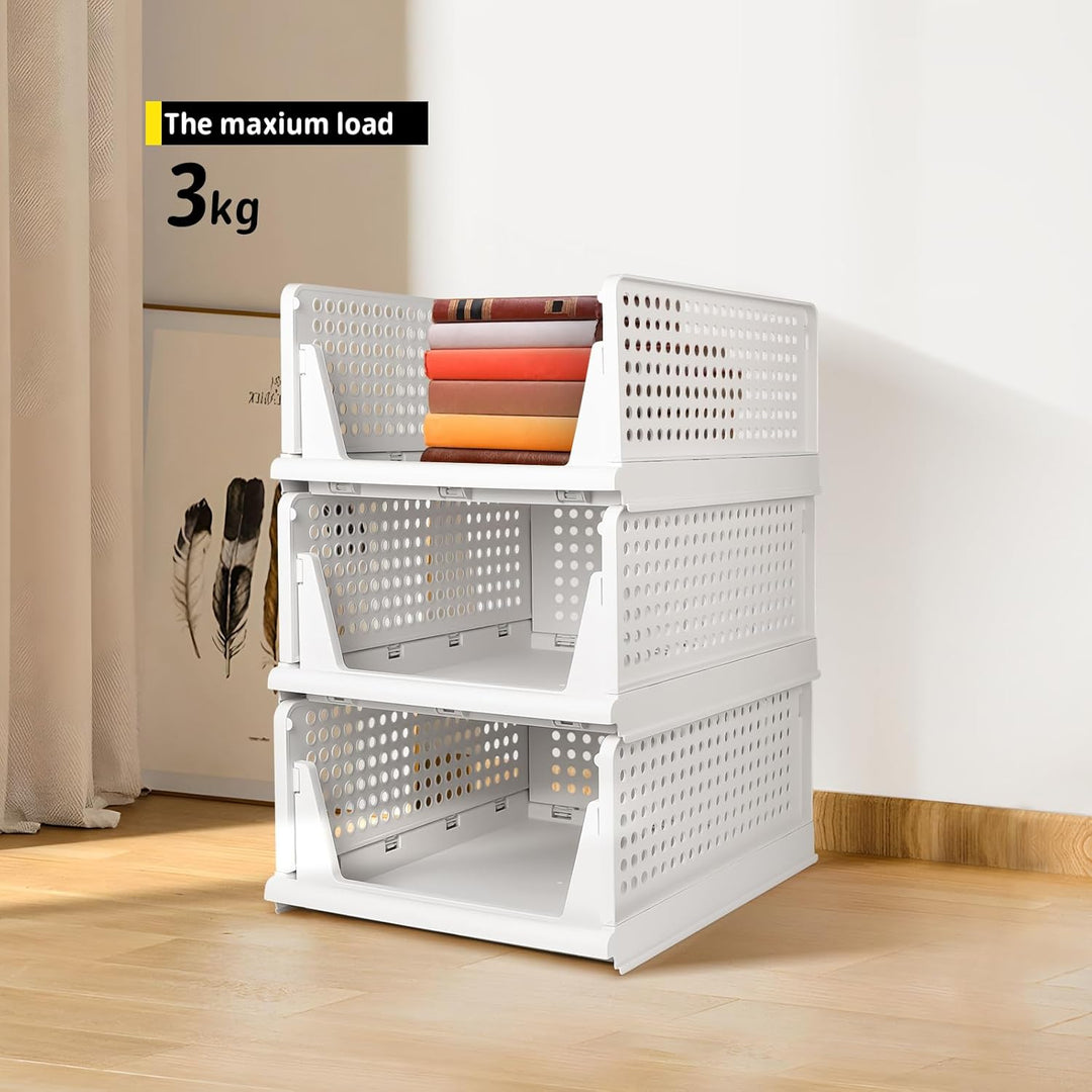 SWAWIS 5Pcs Stapelbare Kleiderschrank Aufbewahrungsbox, Faltbare Plastik Lagerkisten Schublade, Orga