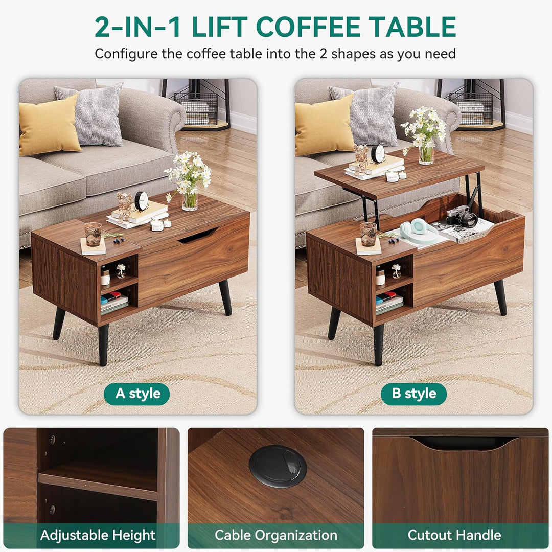 YITAHOME Couchtisch mit anhebbarer Platte und verstecktem Fach, verstellbare Ablagefläche, Federhebe