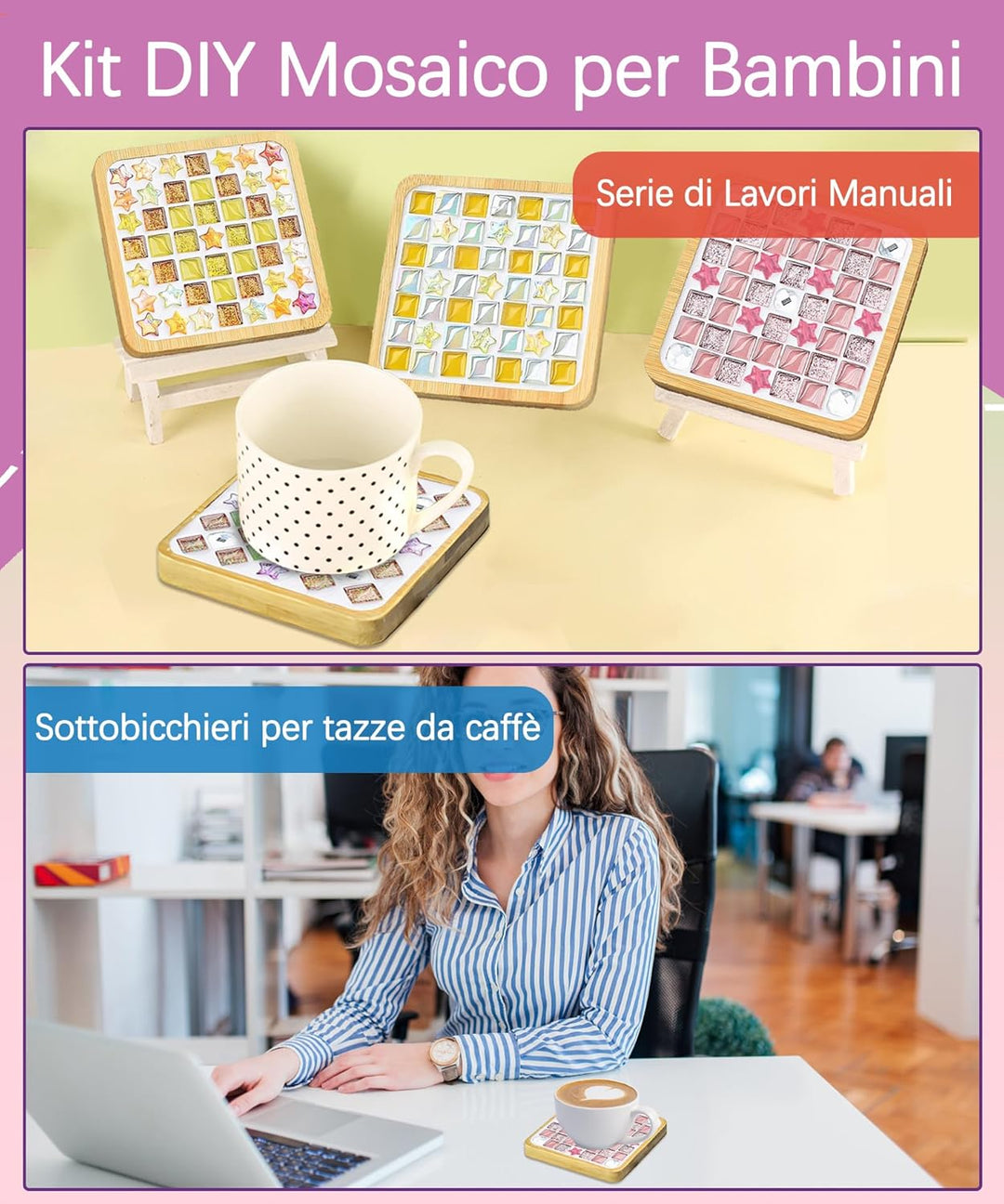 Finsink Mosaik bastelset kinder 4pcs mosaik untersetzer bastelset diy holz untersetzer Set Mosaikste