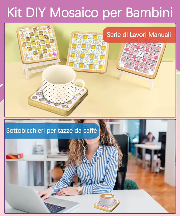 Finsink Mosaik bastelset kinder 4pcs mosaik untersetzer bastelset diy holz untersetzer Set Mosaikste