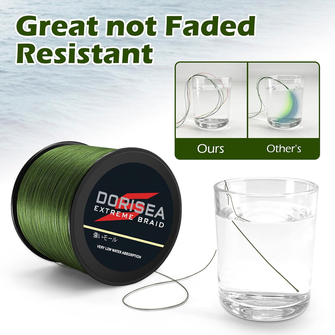 Dorisea Extreme Braid geflochtene Angelschnur, 100 % PE, 1000 m, 2,7–227 kg getestet, abriebfest, un