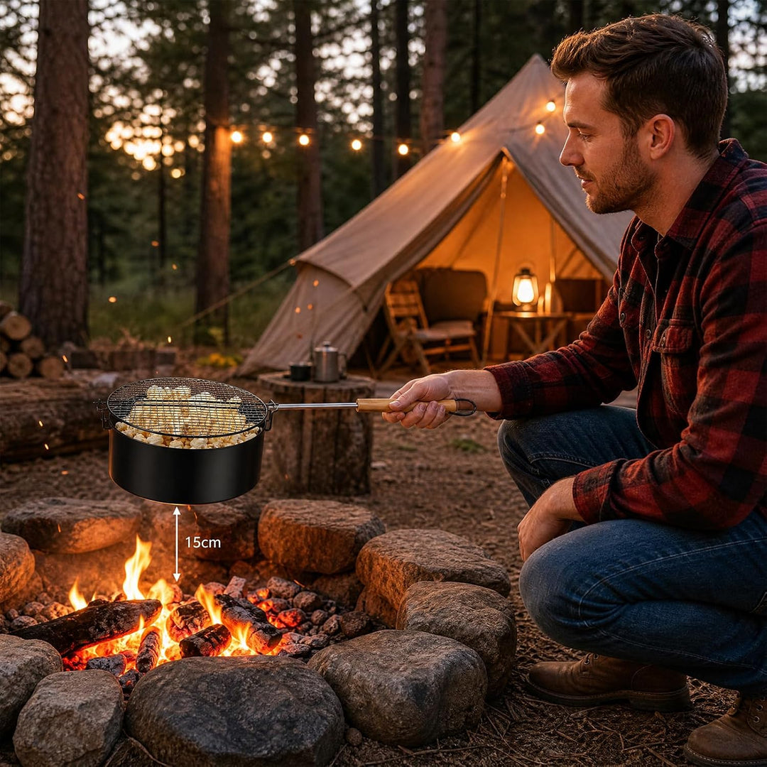 Popcornpfanne Popcorn Maker Lagerfeuer aus Karbonstahl Antihaft Outdoor Popcorn-Pfanne mit Langem Gr