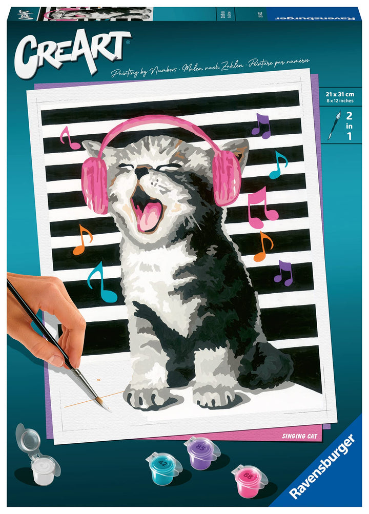 Ravensburger CreArt 23545 - Singende Katze - Malen nach Zahlen Erwachsene, DIY Malset mit Pinsel und